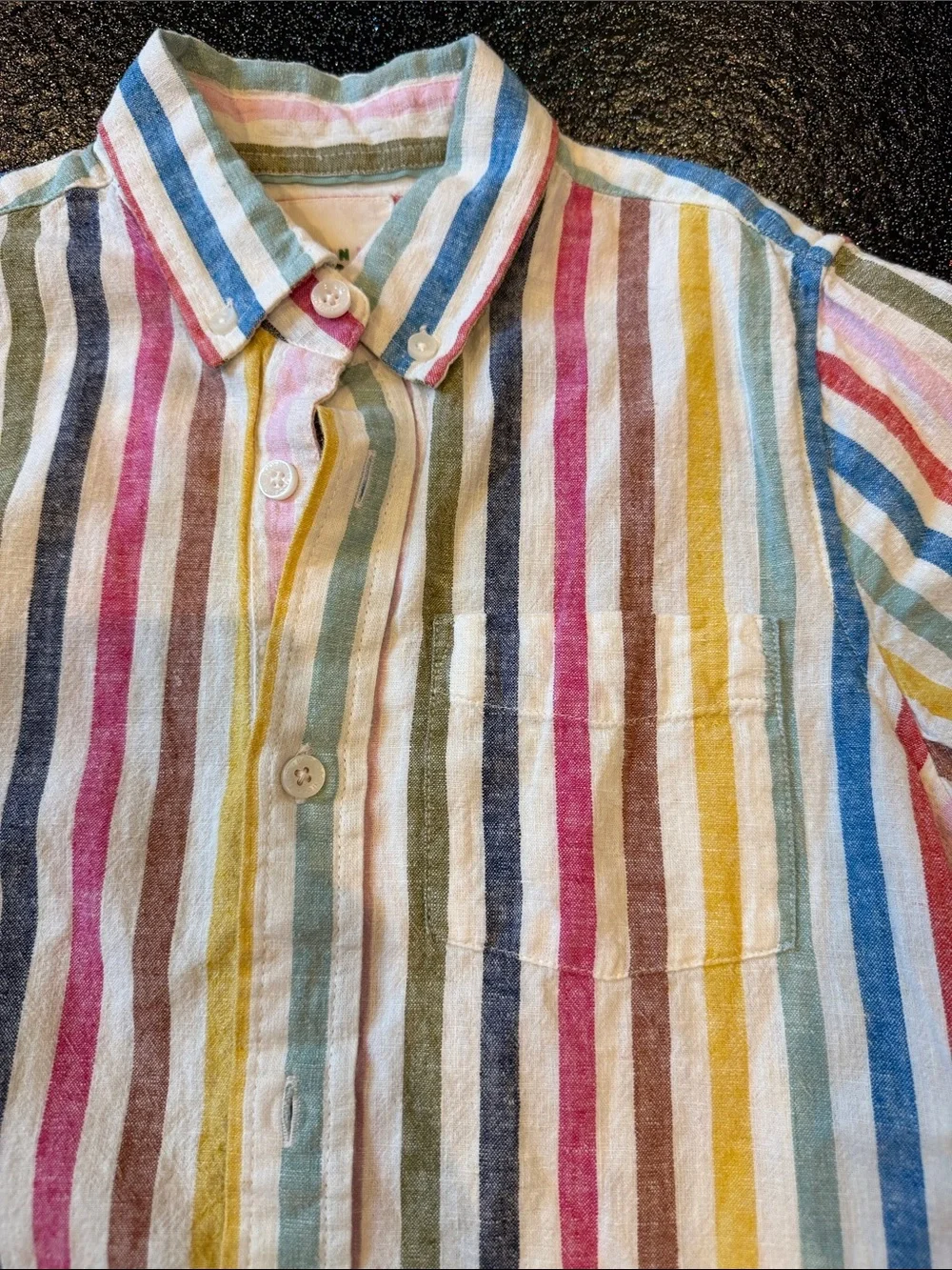 Mini Boden Multi-Color Stripe Short-Sleeve Shirt, Size 8-9
